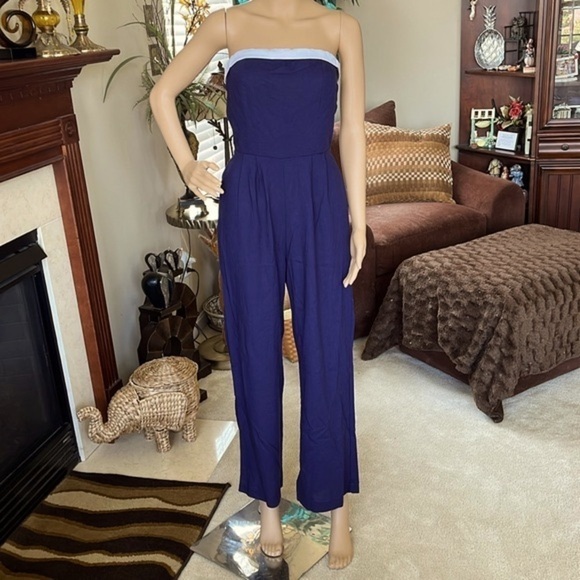 Brand New Monteau Strapless Romper Navy Blue White Nautical Linen Jumpsuit - Picture 11 of 16